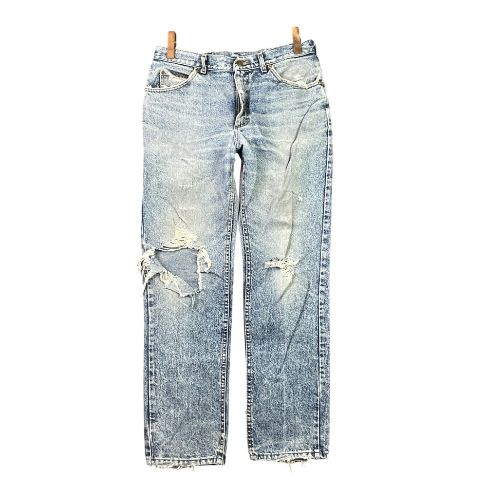 Rustler Jeans Mens 33x29 Blue Distressed Thrashed Vintage 80's Denim USA Made